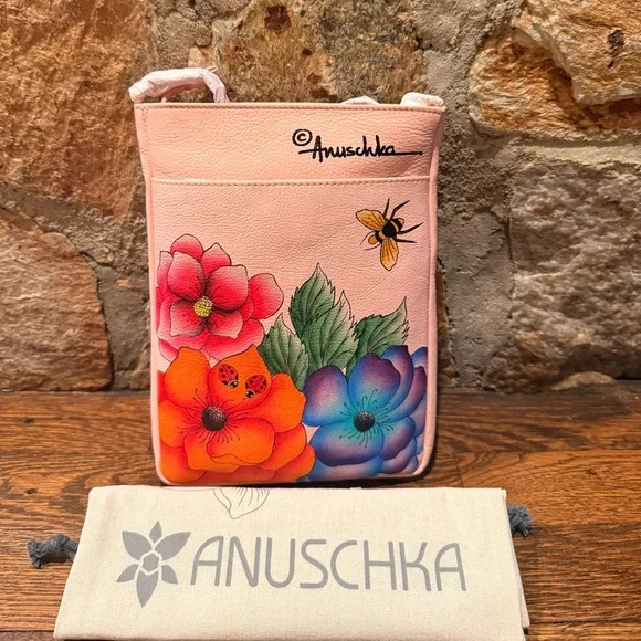 ANUSCHKA RFID Top Zip Travel Crossbody PARADISE FOUND PINK NWT! - Picture 9 of 16